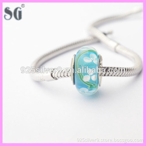 S925 sterling silver core charms flower pattern crystal glass bead wholesale